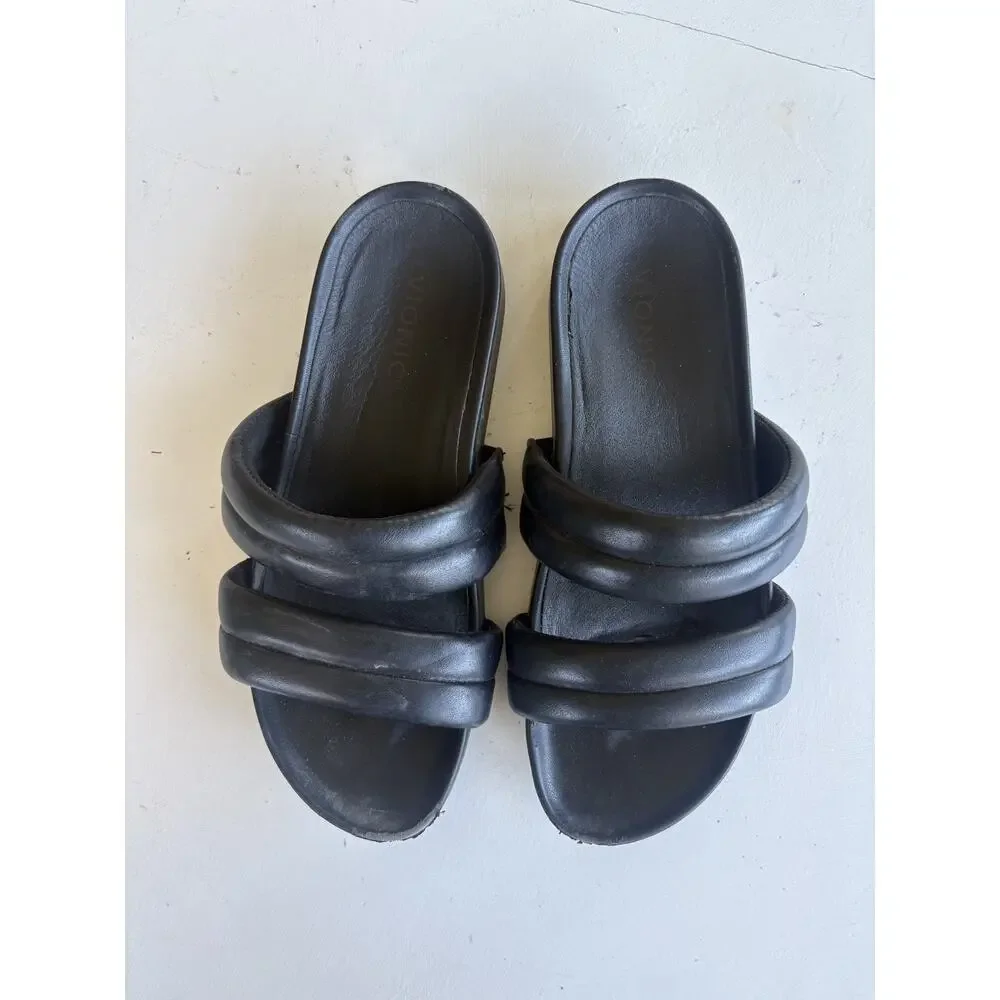 Vionic Black Triple-Strap Slide Sandals